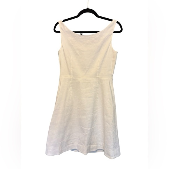 NWT Theory Ballerina Neckline Mini Dress in Good Linen White Eco Crunch Size 4 - Picture 2 of 6